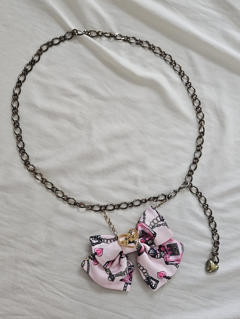 Ma*rs Rare Agejo Gyaru Gold Chain Belt with Pink Perfume Print Bow